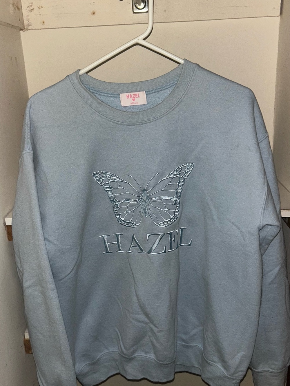 hazel Pale Blue Embroidered Butterfly Sweatshirt